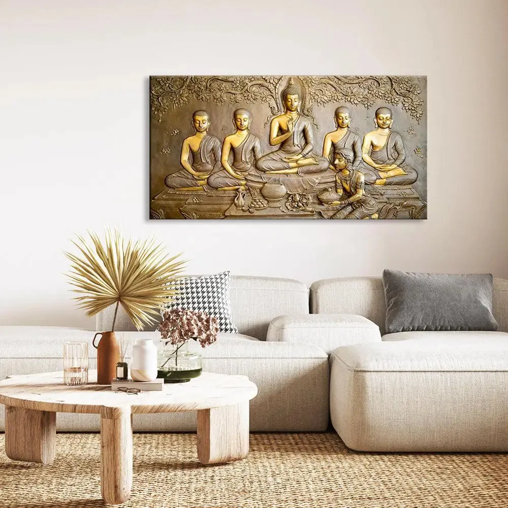 Teachings of Buddha Panoramic Wall Painting With Frame