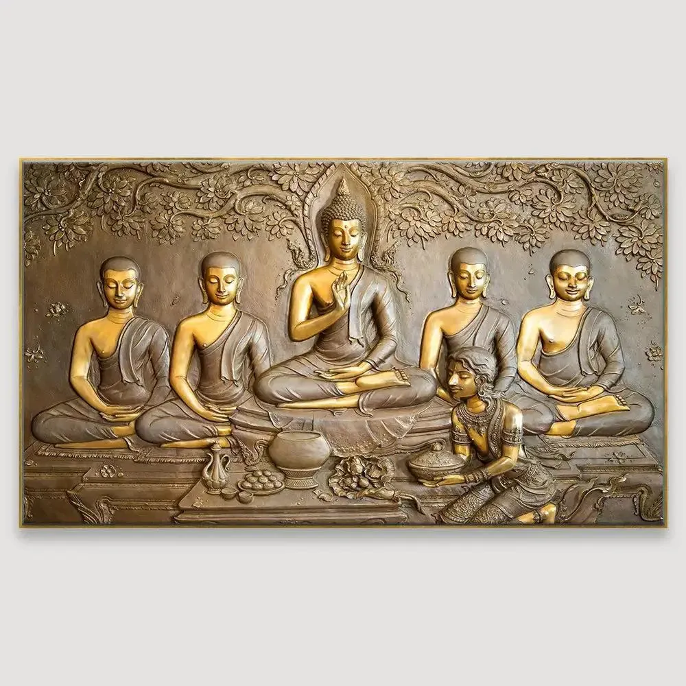 Teachings of Buddha Panoramic Wall Painting With Frame
