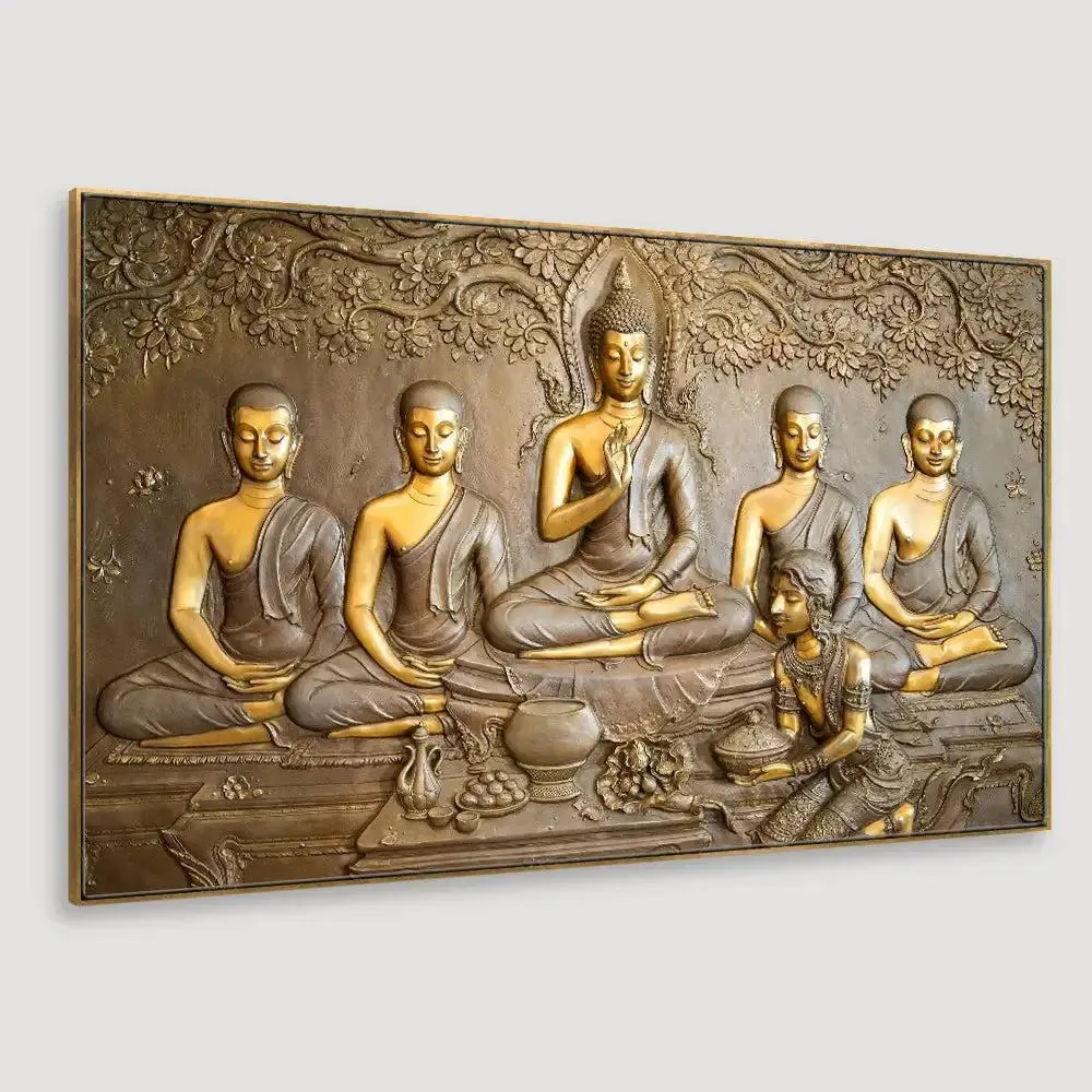 Teachings of Buddha Panoramic Wall Painting With Frame