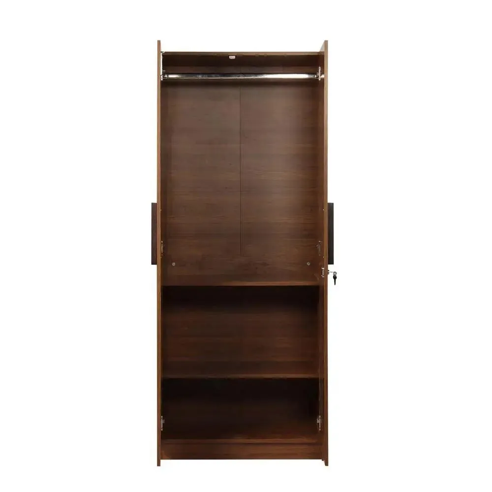 Teak Engineered 2 Door Wardrobe With Mirror
