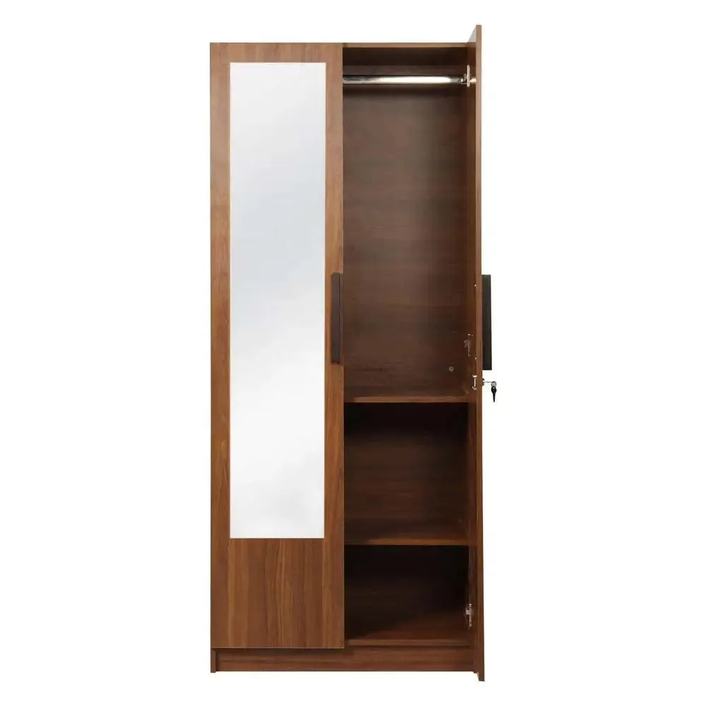 Teak Engineered 2 Door Wardrobe With Mirror