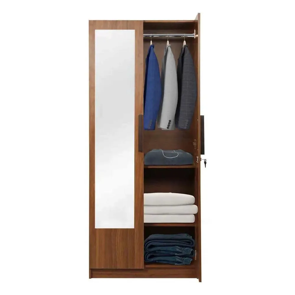 Teak Engineered 2 Door Wardrobe With Mirror