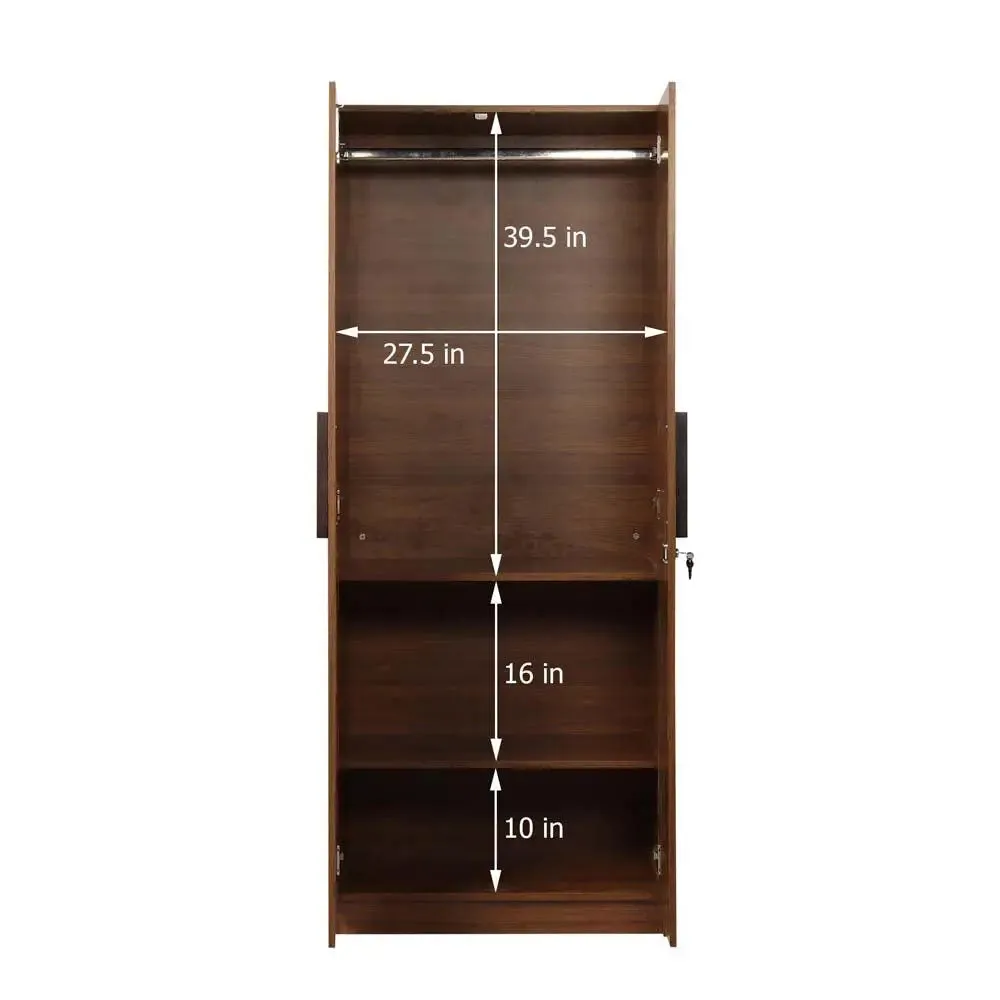 Teak Engineered 2 Door Wardrobe With Mirror
