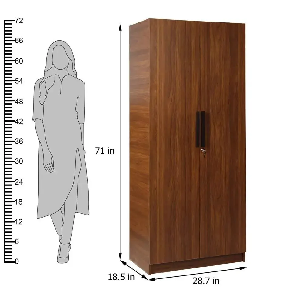 Teak Engineered Wood 2 Door Wardrobe With Drawer
