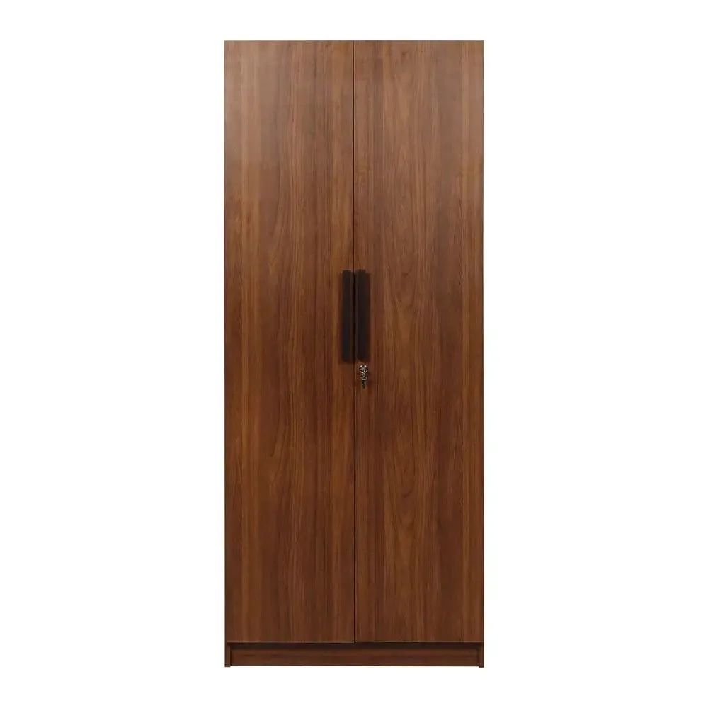 Teak Engineered Wood 2 Door Wardrobe With Drawer