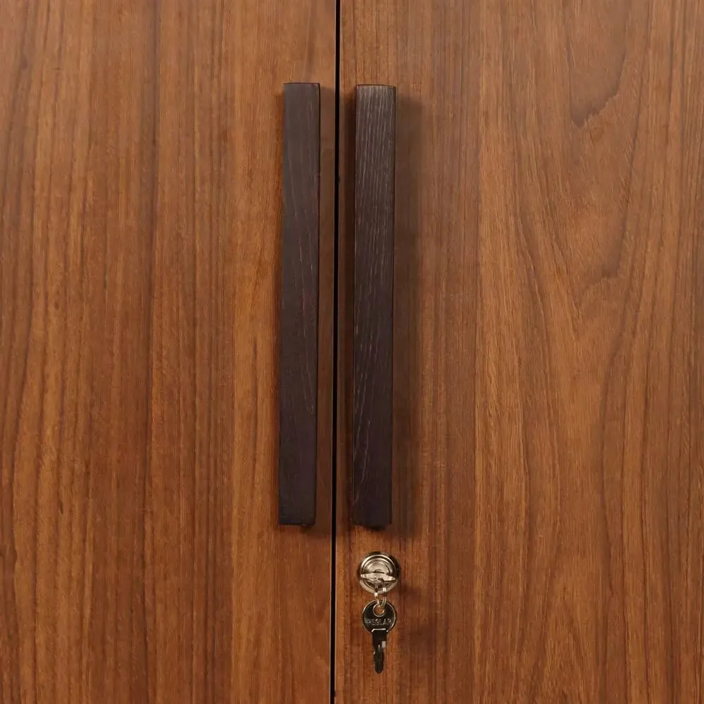 Teak Engineered Wood 2 Door Wardrobe With Drawer