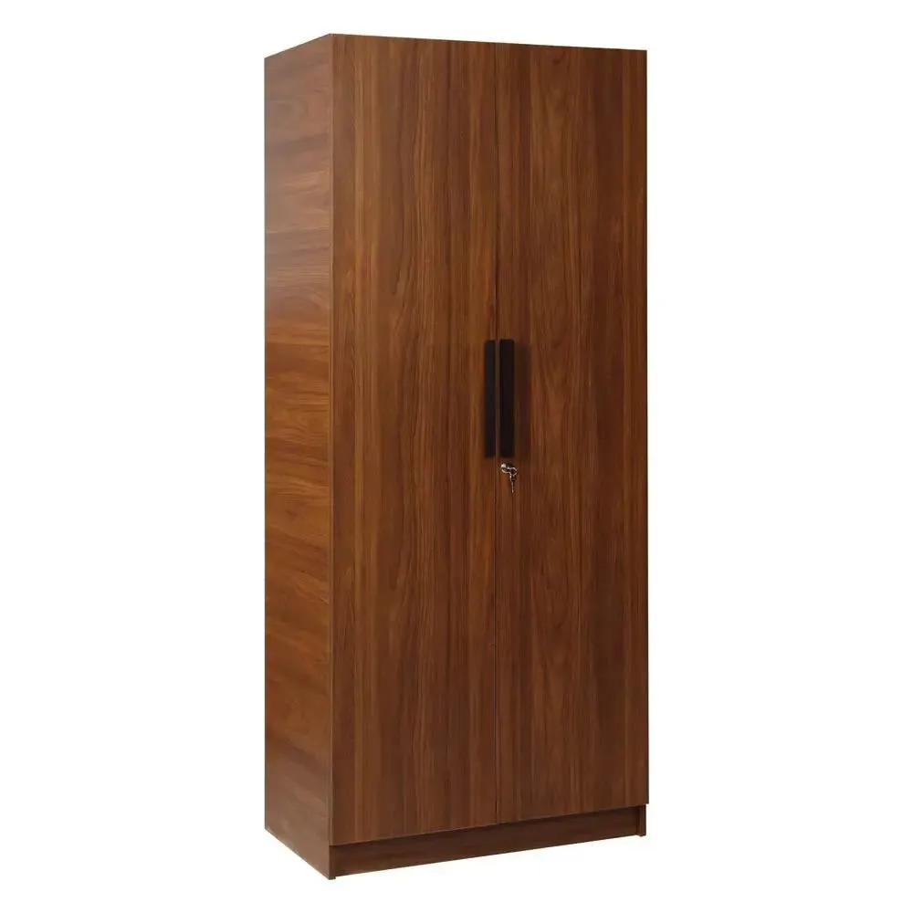 Teak Engineered Wood 2 Door Wardrobe With Drawer