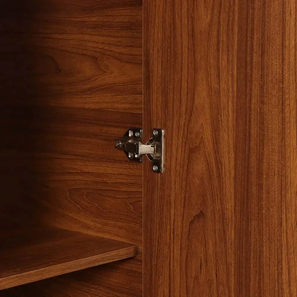 Teak Engineered Wood 3 Door Mirror Wardrobe