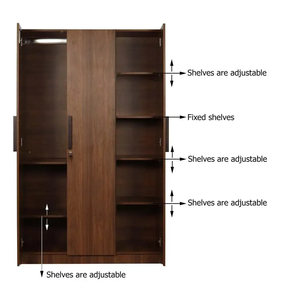 Teak Engineered Wood 3 Door Wardrobe