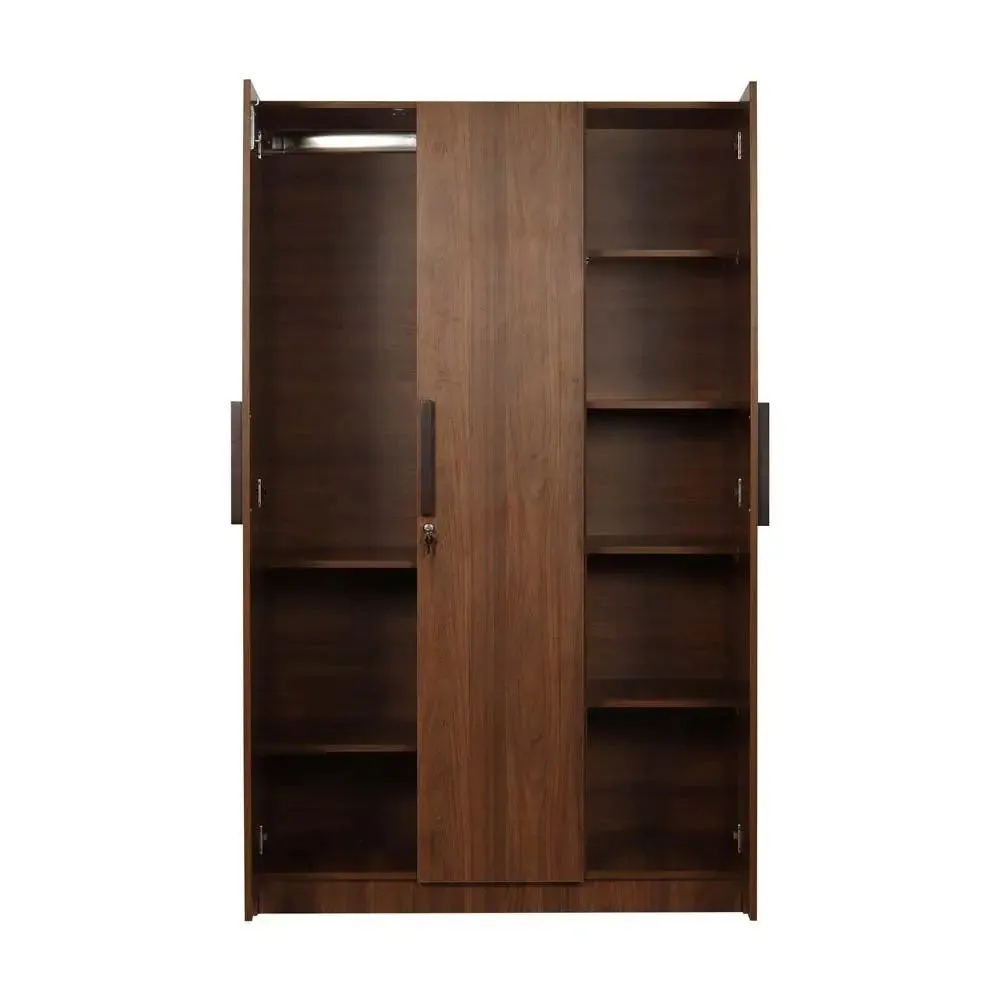 Teak Engineered Wood 3 Door Wardrobe