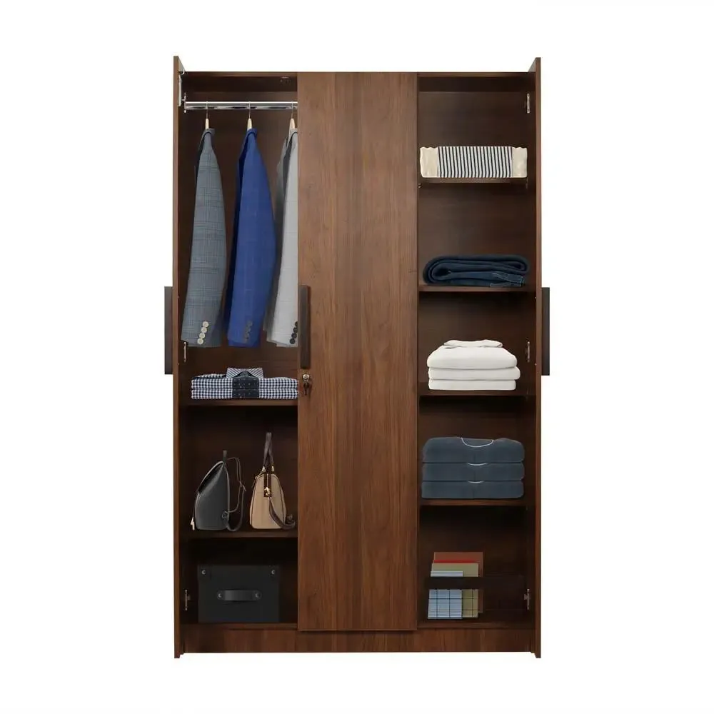 Teak Engineered Wood 3 Door Wardrobe