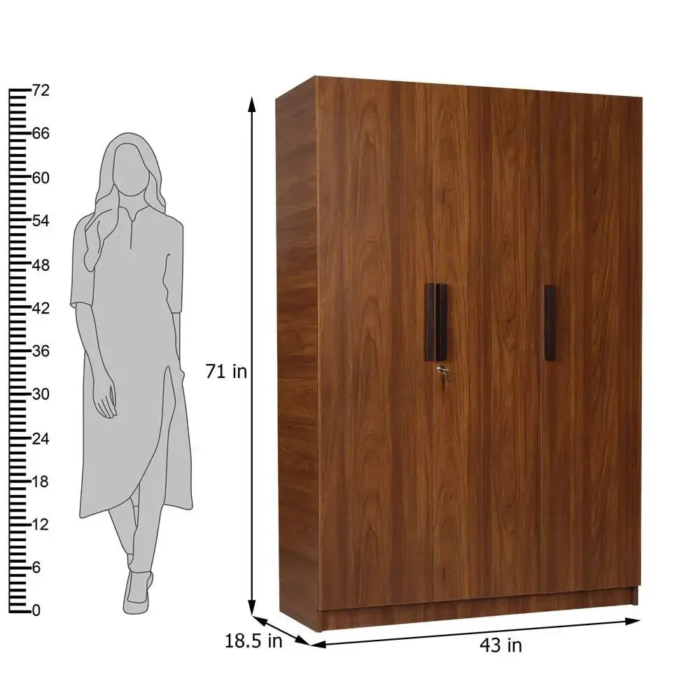 Teak Engineered Wood Laminated 3 Door Wardobe