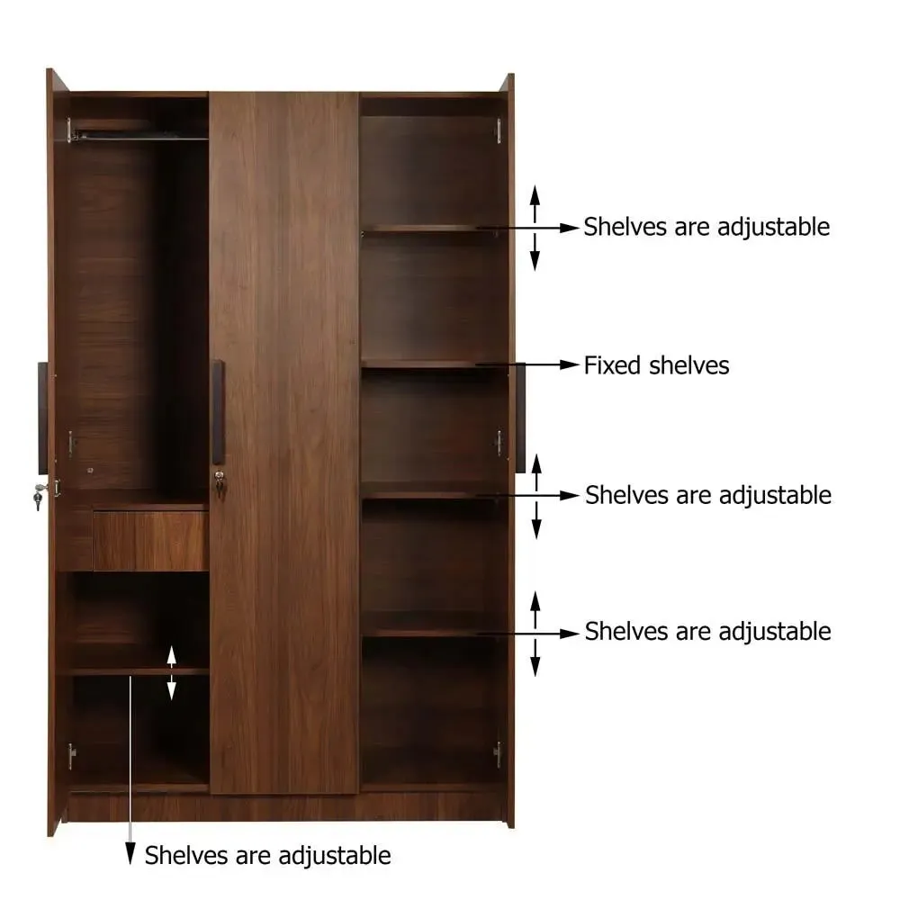 Teak Engineered Wood Laminated 3 Door Wardobe