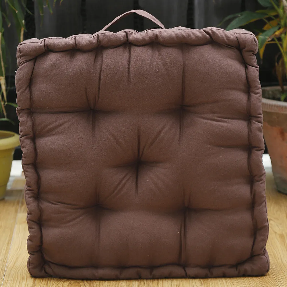 Teakwood Brown Plush Cotton Floor Cushion Matlas With Handle