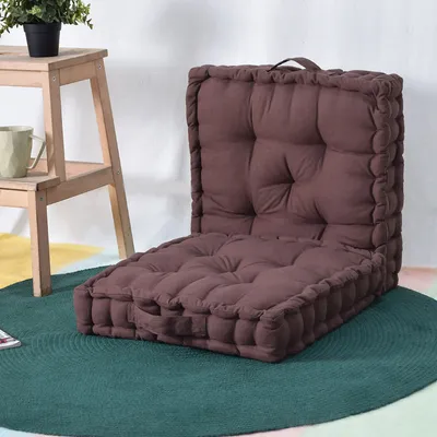 Teakwood Brown Plush Cotton Matlas Floor Sitting Cushion Set Of 2