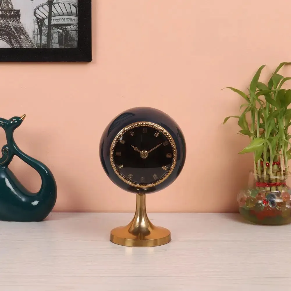 Teal Blue & Gold Finish Circular Globe Table Clock