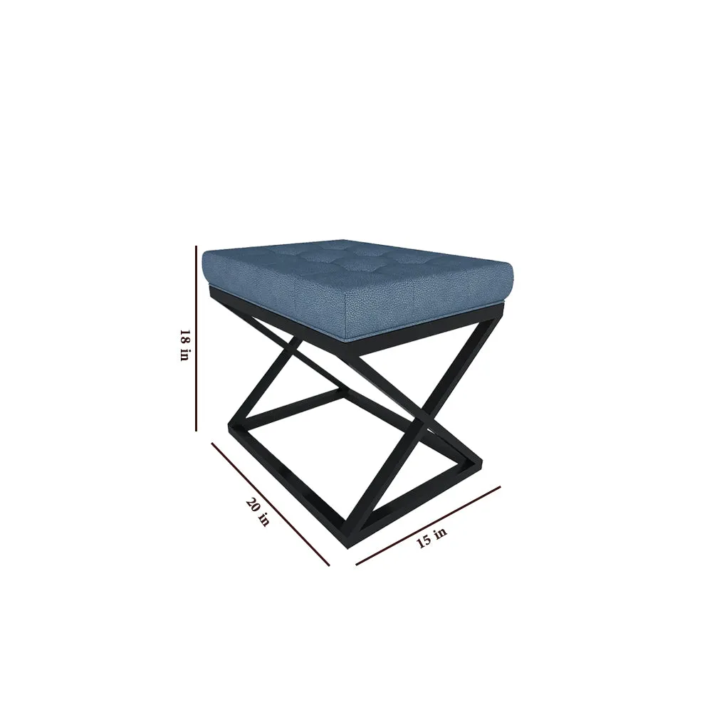 Teal Blue Leatherette Tufted Table with Cross Metal Stand