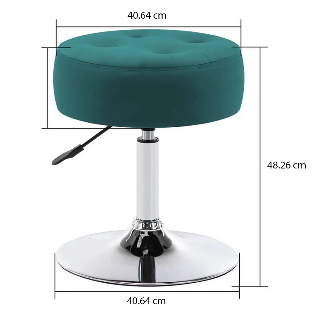 Teal Blue Premium Leatherette Vanity Stool with Round Metal Base