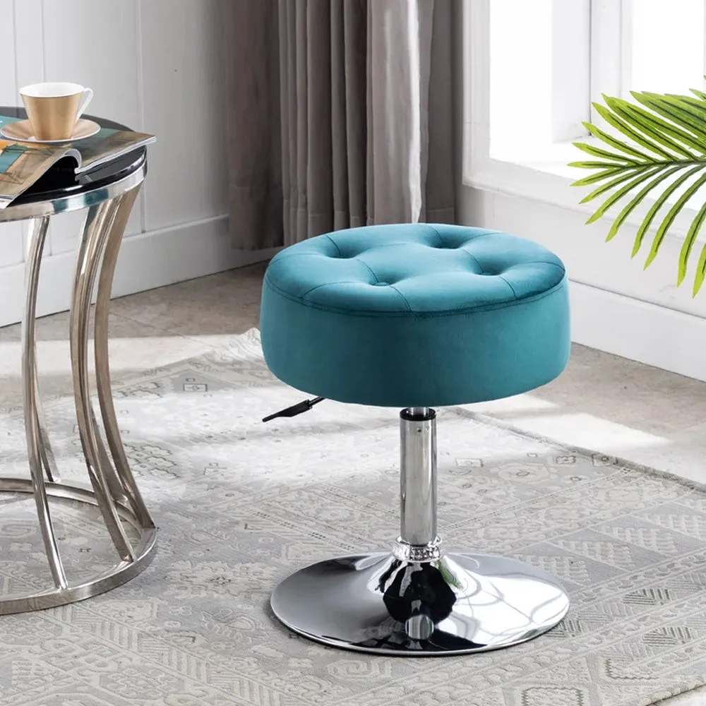 Teal Blue Premium Leatherette Vanity Stool with Round Metal Base