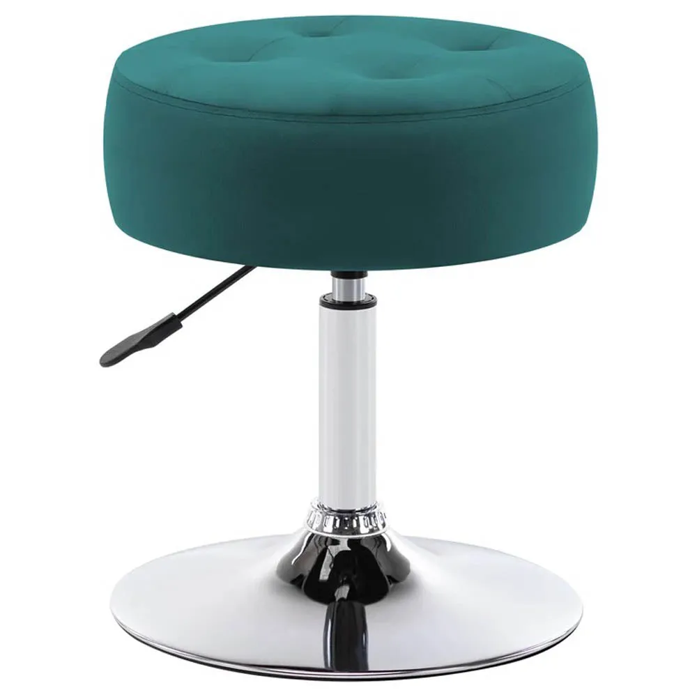 Teal Blue Premium Leatherette Vanity Stool with Round Metal Base