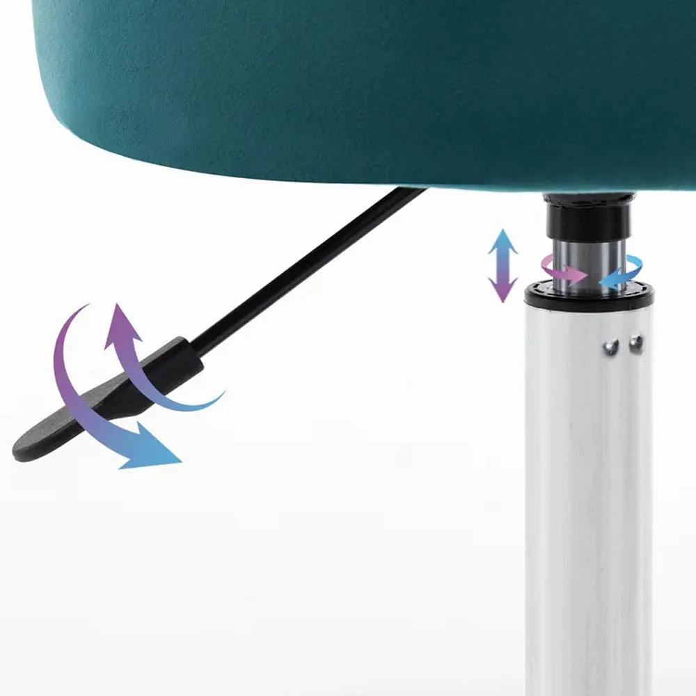 Teal Blue Premium Leatherette Vanity Stool with Round Metal Base