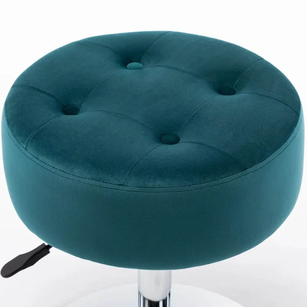Teal Blue Premium Leatherette Vanity Stool with Round Metal Base