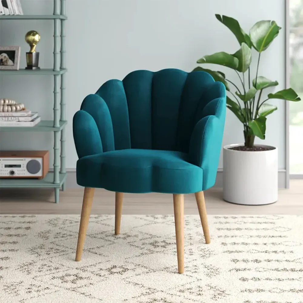 Teal Scalloped Elegant Accent Chair Single