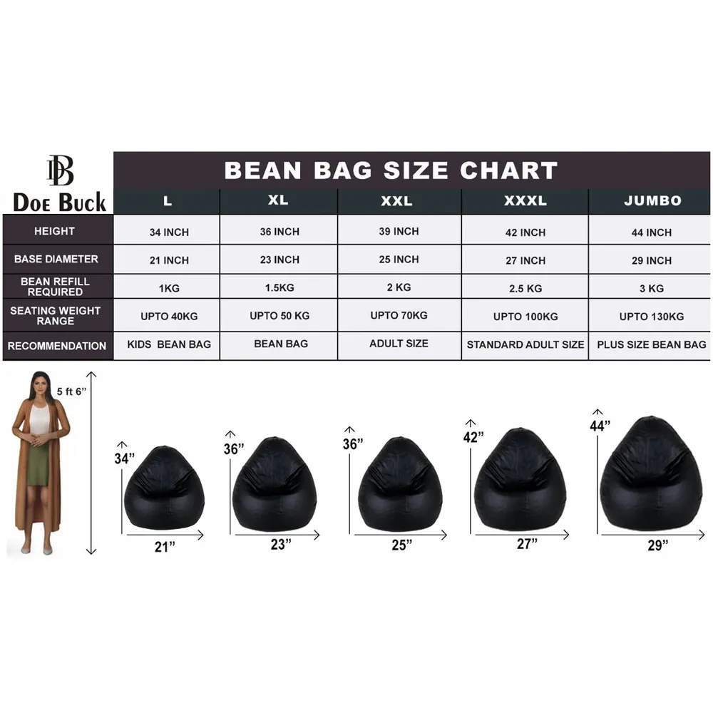 Tear Drop Designed Black Bean Bag Cover  (L,XL,XXL,XXXL, Jumbo) Large - 34x21x21 cm