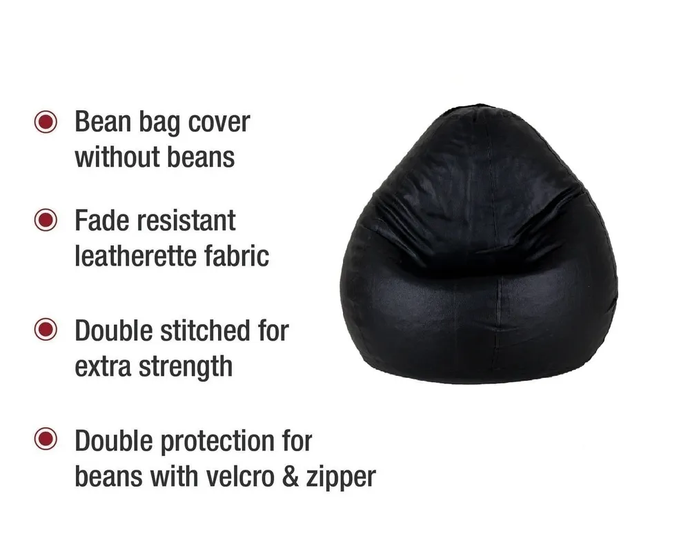Tear Drop Designed Black Bean Bag Cover  (L,XL,XXL,XXXL, Jumbo) Large - 34x21x21 cm