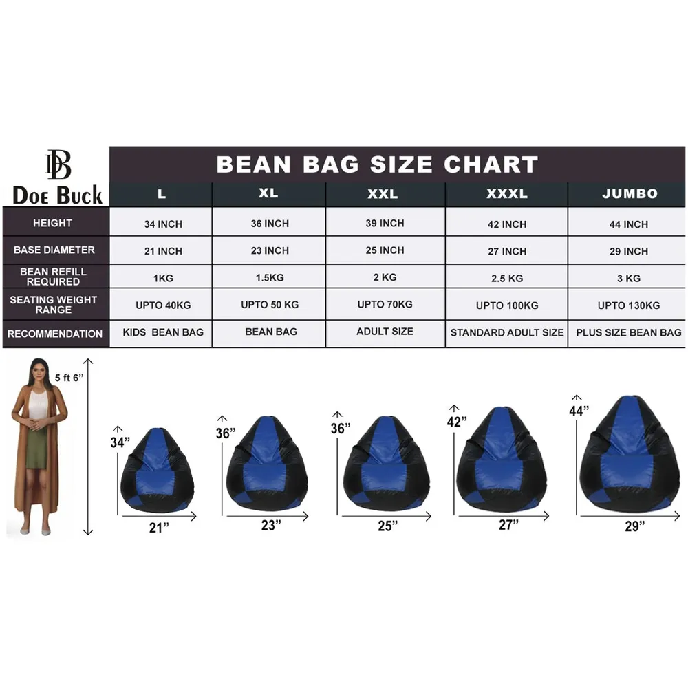 Tear Drop Designed Black & Blue Bean Bag Cover  (L,XL,XXL,XXXL, Jumbo) Large (34x21x21 cm)
