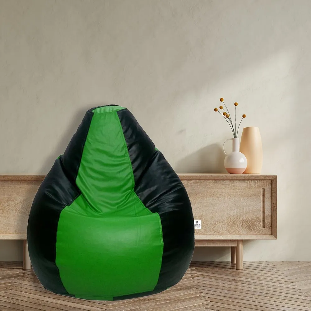 Tear Drop Designed Black & Green Bean Bag Cover  (L,XL,XXL,XXXL, Jumbo) Large - 34x21x21 cm