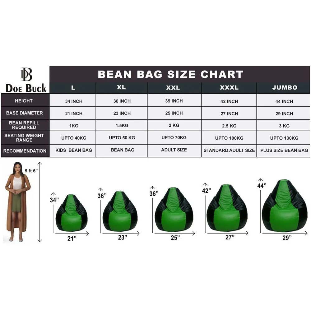 Tear Drop Designed Black & Green Bean Bag Cover  (L,XL,XXL,XXXL, Jumbo) Large - 34x21x21 cm