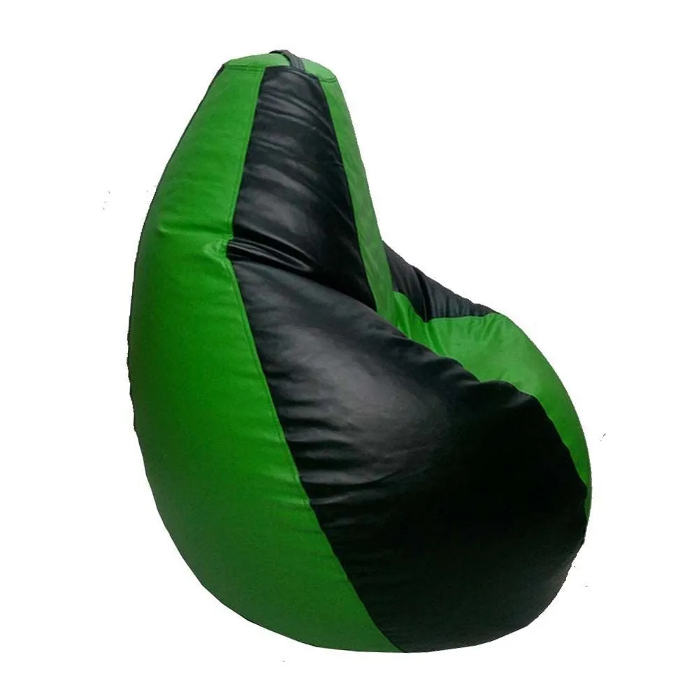 Tear Drop Designed Black & Green Bean Bag Cover  (L,XL,XXL,XXXL, Jumbo) Large - 34x21x21 cm