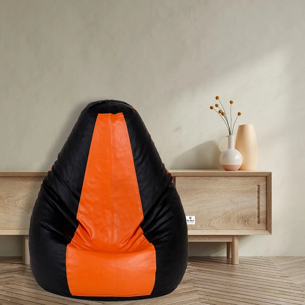 Tear Drop Designed Black & Orange Bean Bag Cover  (L,XL,XXL,XXXL, Jumbo) Large - 34x21x21 cm