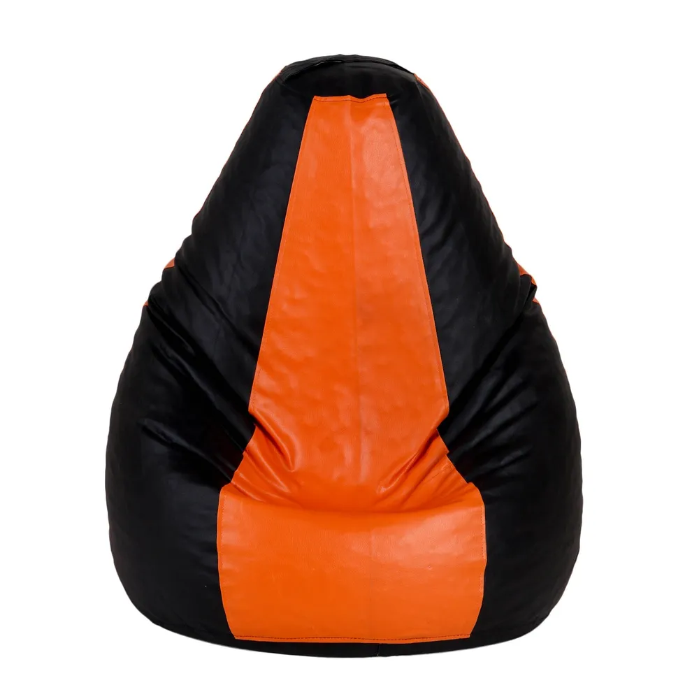 Tear Drop Designed Black & Orange Bean Bag Cover  (L,XL,XXL,XXXL, Jumbo) Large - 34x21x21 cm