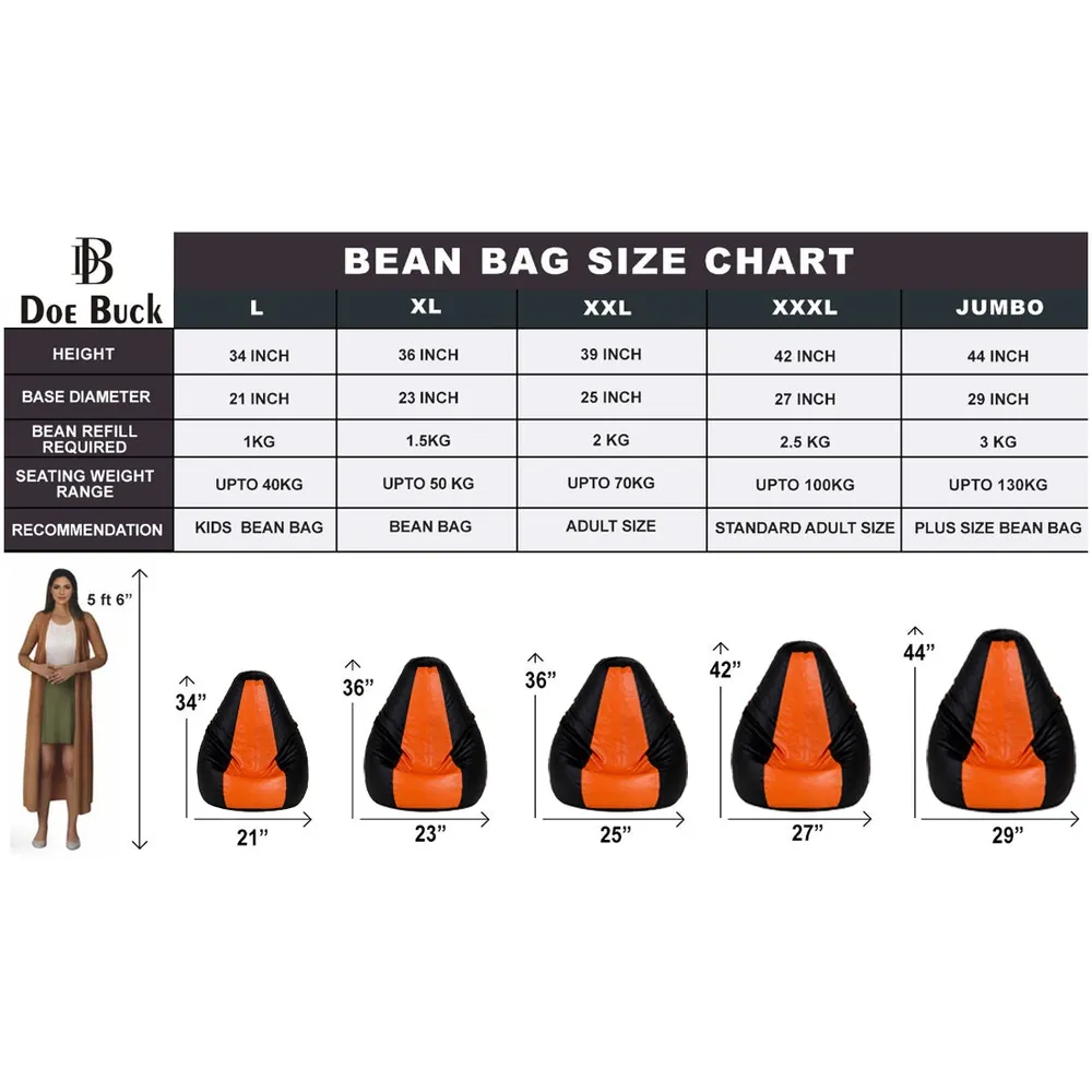 Tear Drop Designed Black & Orange Bean Bag Cover  (L,XL,XXL,XXXL, Jumbo) Large - 34x21x21 cm