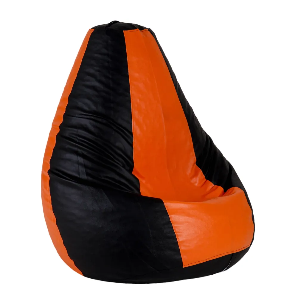 Tear Drop Designed Black & Orange Bean Bag Cover  (L,XL,XXL,XXXL, Jumbo) Large - 34x21x21 cm