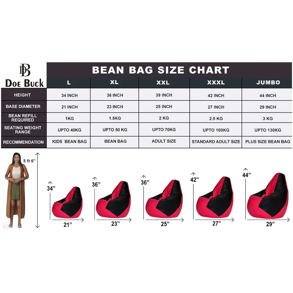 Tear Drop Designed Black & Pink Bean Bag Cover  (L,XL,XXL,XXXL, Jumbo) Large - 34x21x21 cm