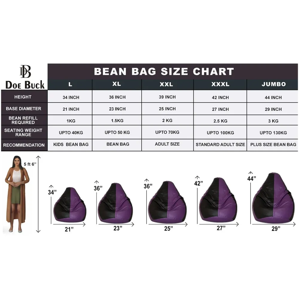 Tear Drop Designed Black & Purple Bean Bag Cover  (L,XL,XXL,XXXL, Jumbo) Large - 34x21x21 cm