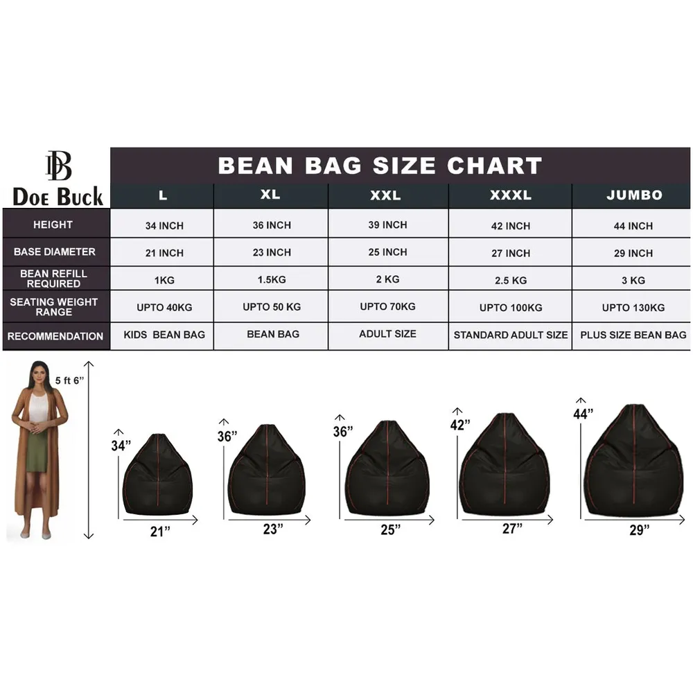 Tear Drop Designed Black & Red Bean Bag Cover (L,XL,XXL,XXXL, Jumbo) Large - 34x21x21 cm