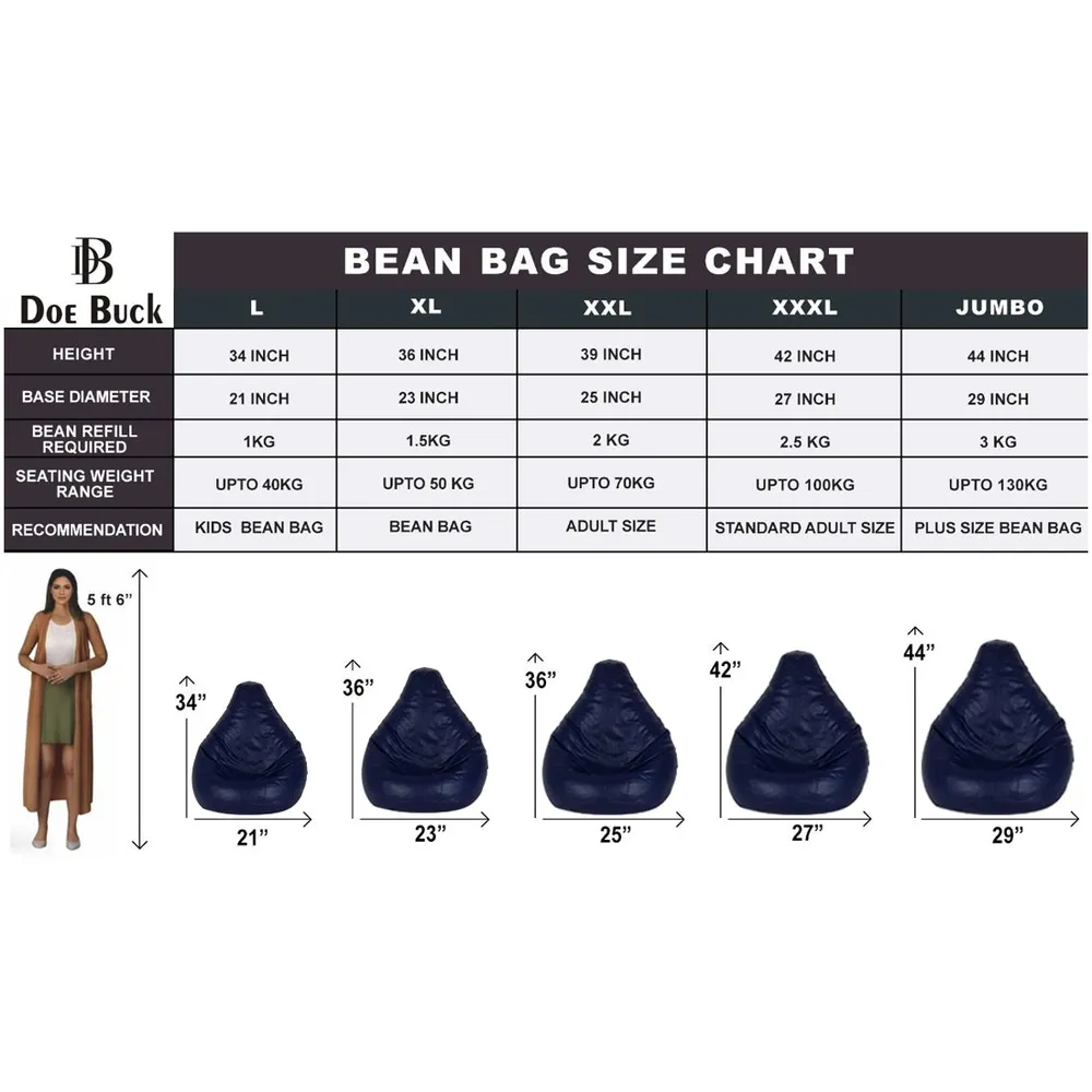 Tear Drop Designed Blue Bean Bag Cover  (L,XL,XXL,XXXL, Jumbo) Large - 34x21x21 cm