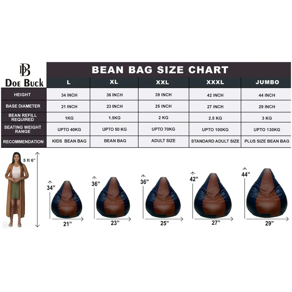 Tear Drop Designed Brown& Blue Bean Bag Cover  (L,XL,XXL,XXXL, Jumbo) Large- 34x21x21 cm