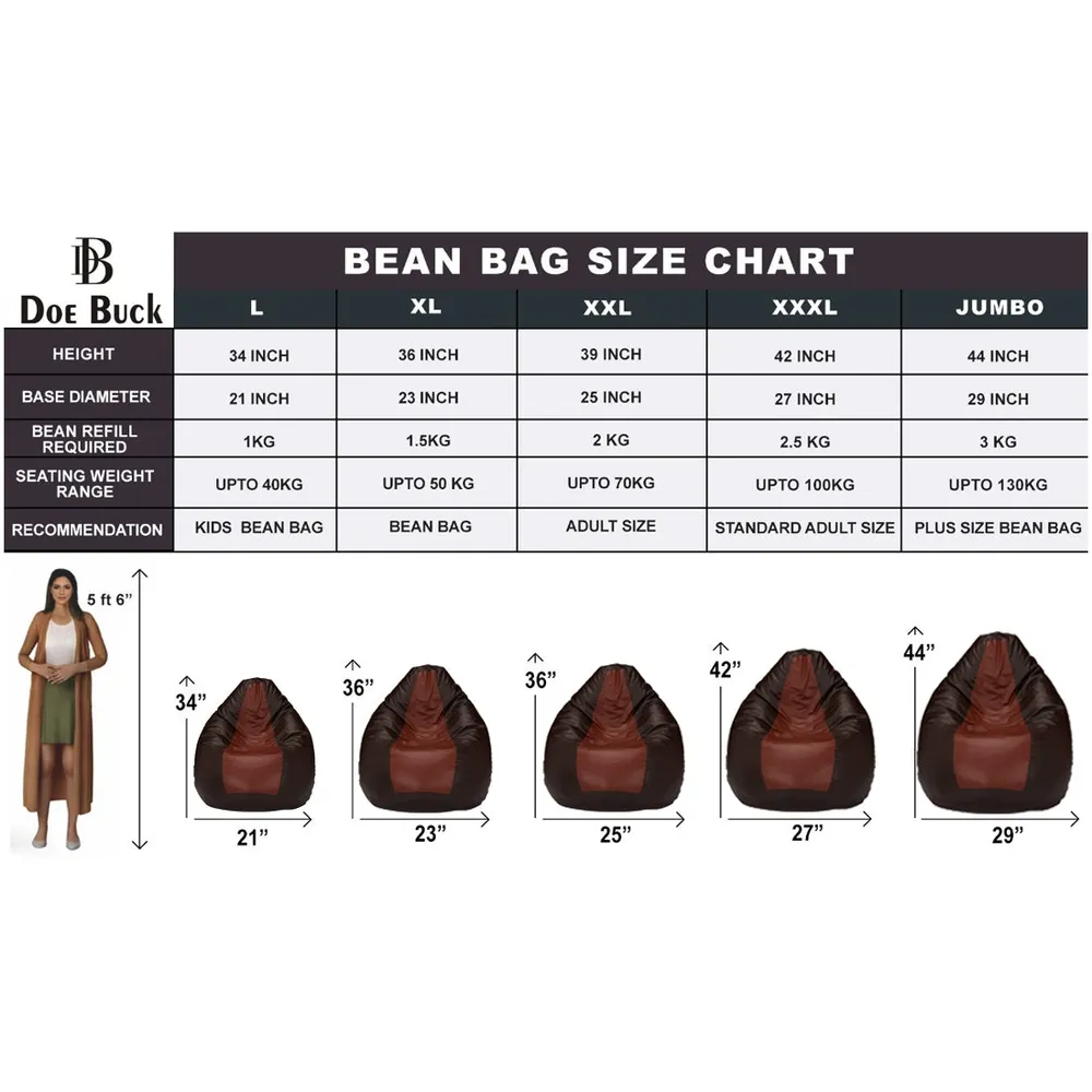 Tear Drop Designed Brown Tan Bean Bag Cover  (L,XL,XXL,XXXL, Jumbo) Large - 34x21x21 cm