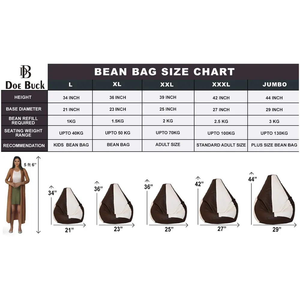 Tear Drop Designed Brown & White Bean Bag Cover  (L,XL,XXL,XXXL, Jumbo) Large - 34x21x21 cm