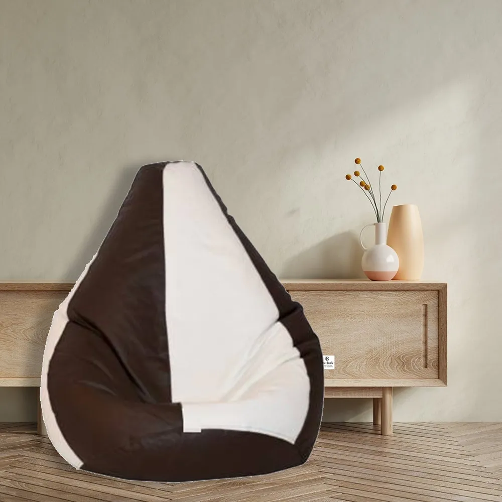 Tear Drop Designed Brown & White Bean Bag Cover  (L,XL,XXL,XXXL, Jumbo) Large - 34x21x21 cm