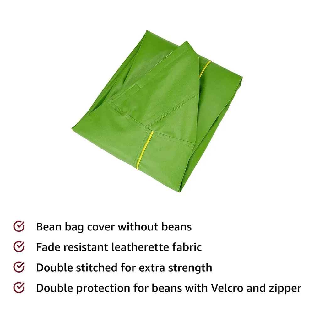 Tear Drop Designed Green & Yellow Bean Bag Cover  (L,XL,XXL,XXXL, Jumbo) Large - 34x21x21 cm