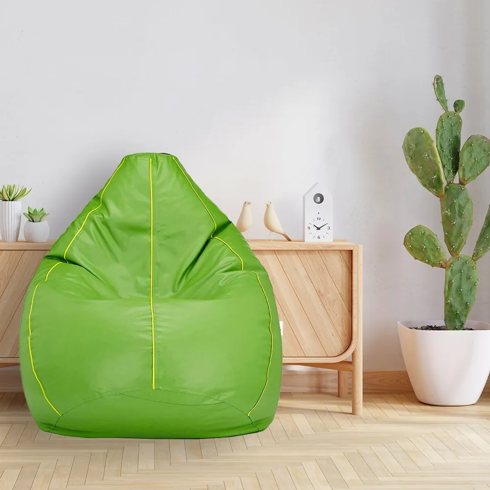 Tear Drop Designed Green & Yellow Bean Bag Cover  (L,XL,XXL,XXXL, Jumbo) Large - 34x21x21 cm