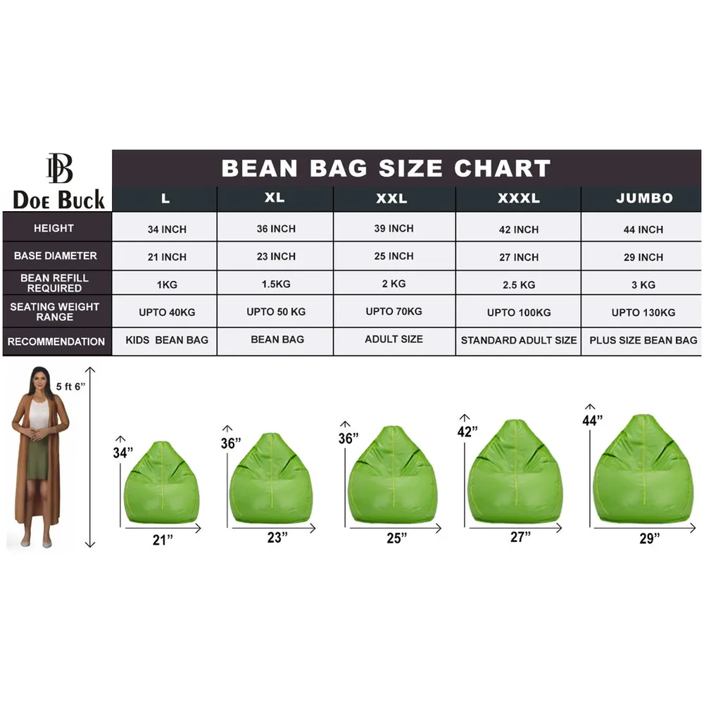 Tear Drop Designed Green & Yellow Bean Bag Cover  (L,XL,XXL,XXXL, Jumbo) Large - 34x21x21 cm