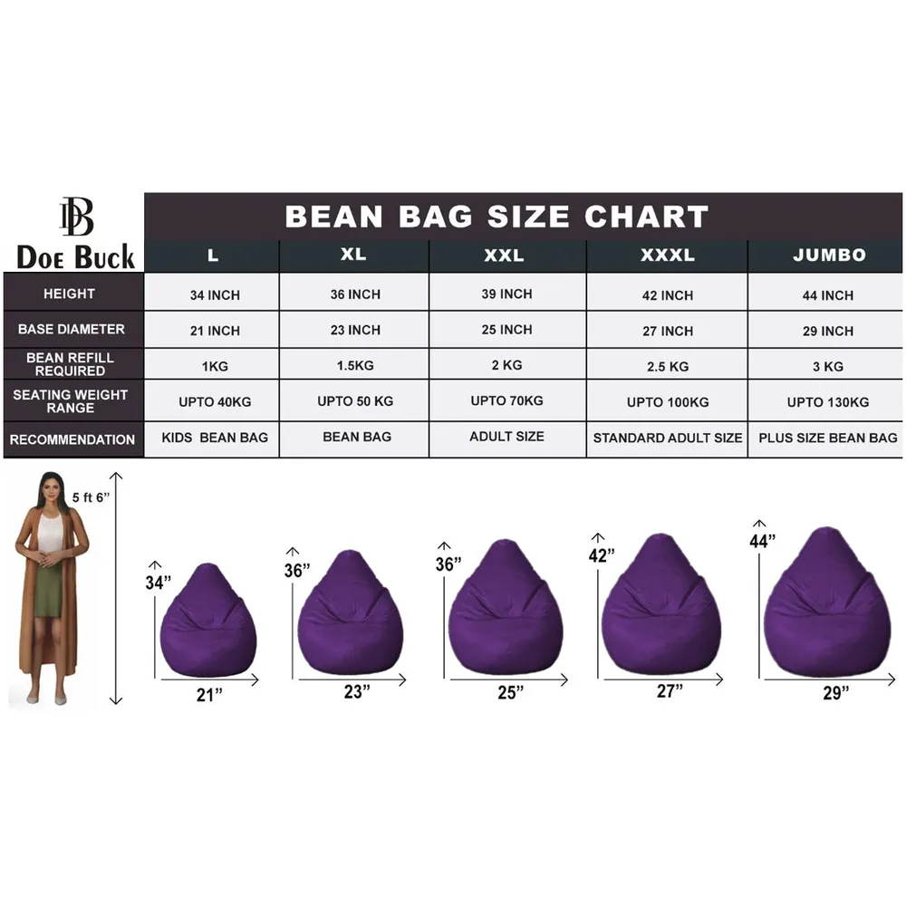 Tear Drop Designed Lavender Bean Bag Cover (L,XL,XXL,XXXL, Jumbo) Large - 34x21x21 cm