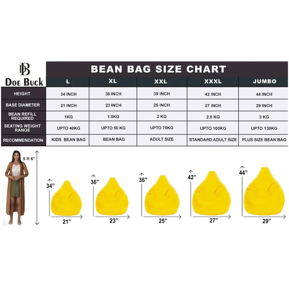 Tear Drop Designed Lime Yellow Bean Bag Cover  (L,XL,XXL,XXXL, Jumbo) Large - 34x21x21 cm